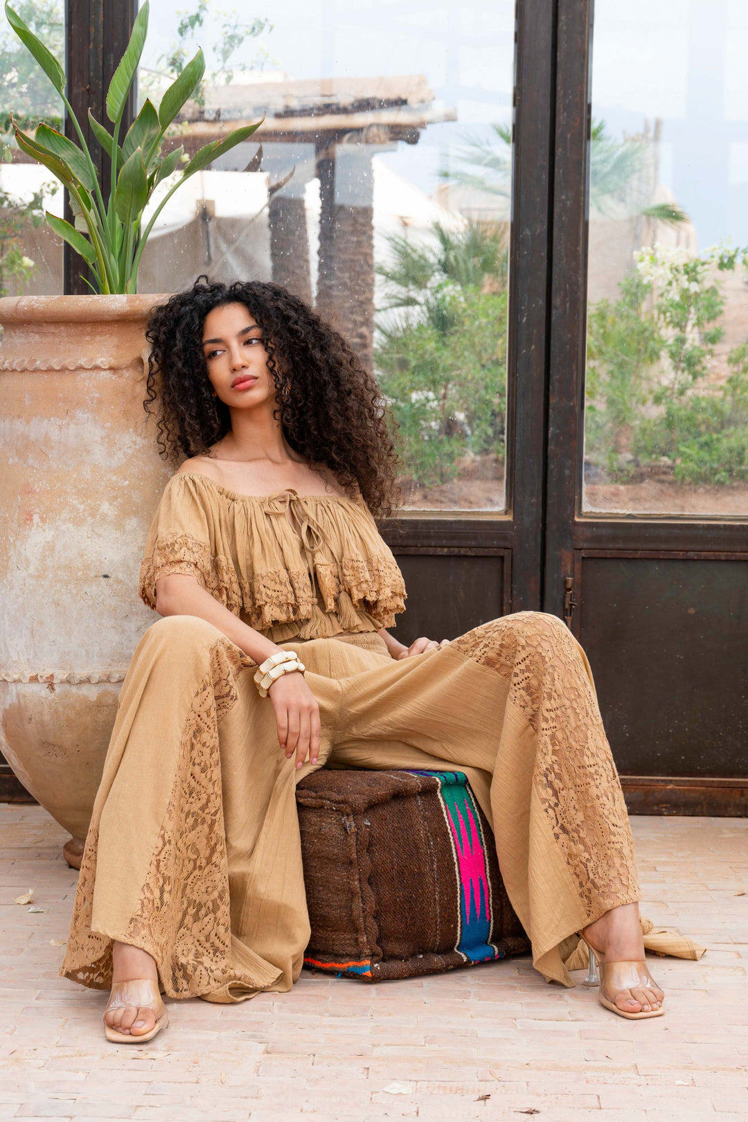 Ensemble Top & Pantalon Fluide Dentelle Noga - Taille