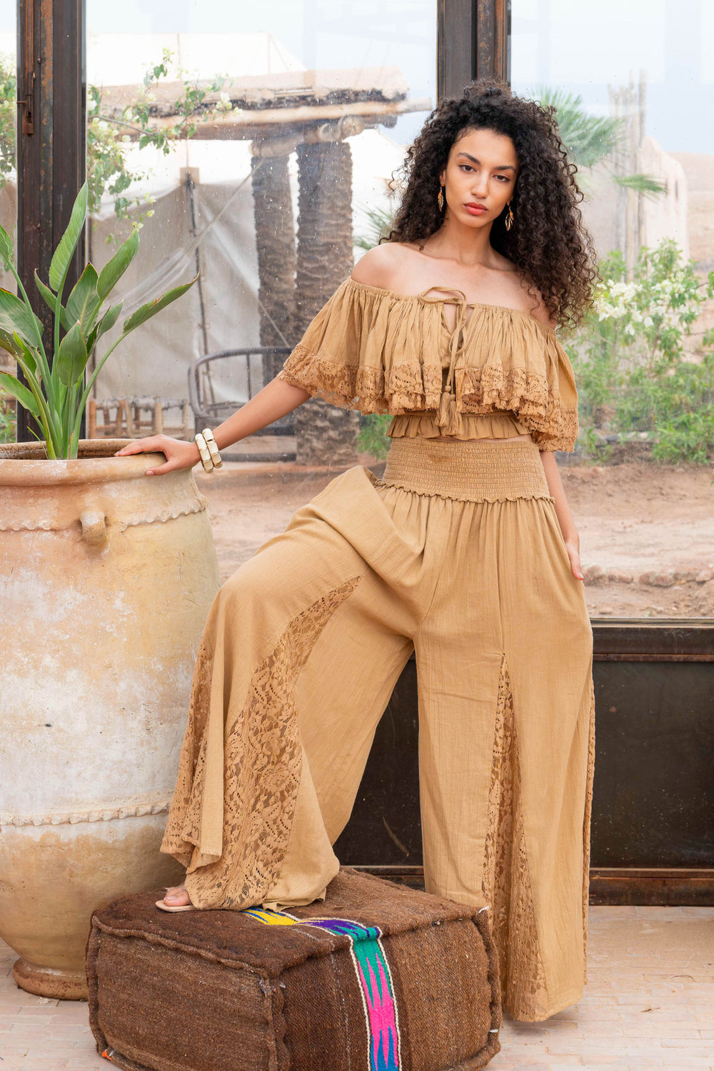 Ensemble Top & Pantalon Fluide Dentelle Noga - Taille