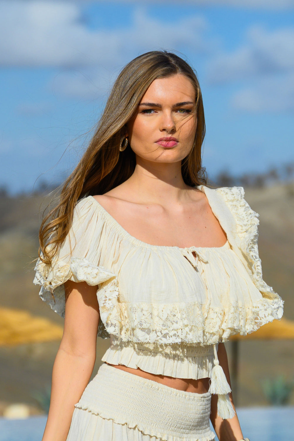 Ensemble Top & Pantalon Fluide Dentelle Noga - Taille