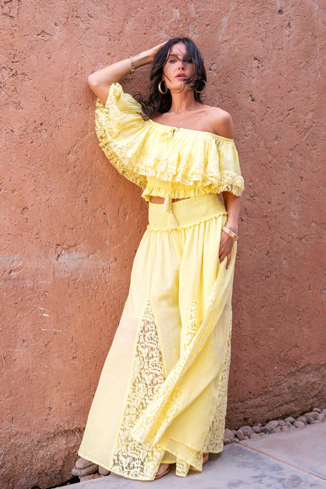 Ensemble Top & Pantalon Fluide Dentelle Noga - Taille