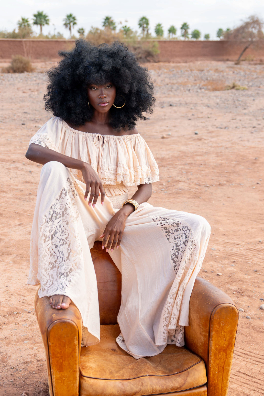 Ensemble Top & Pantalon Fluide Dentelle Noga - Taille