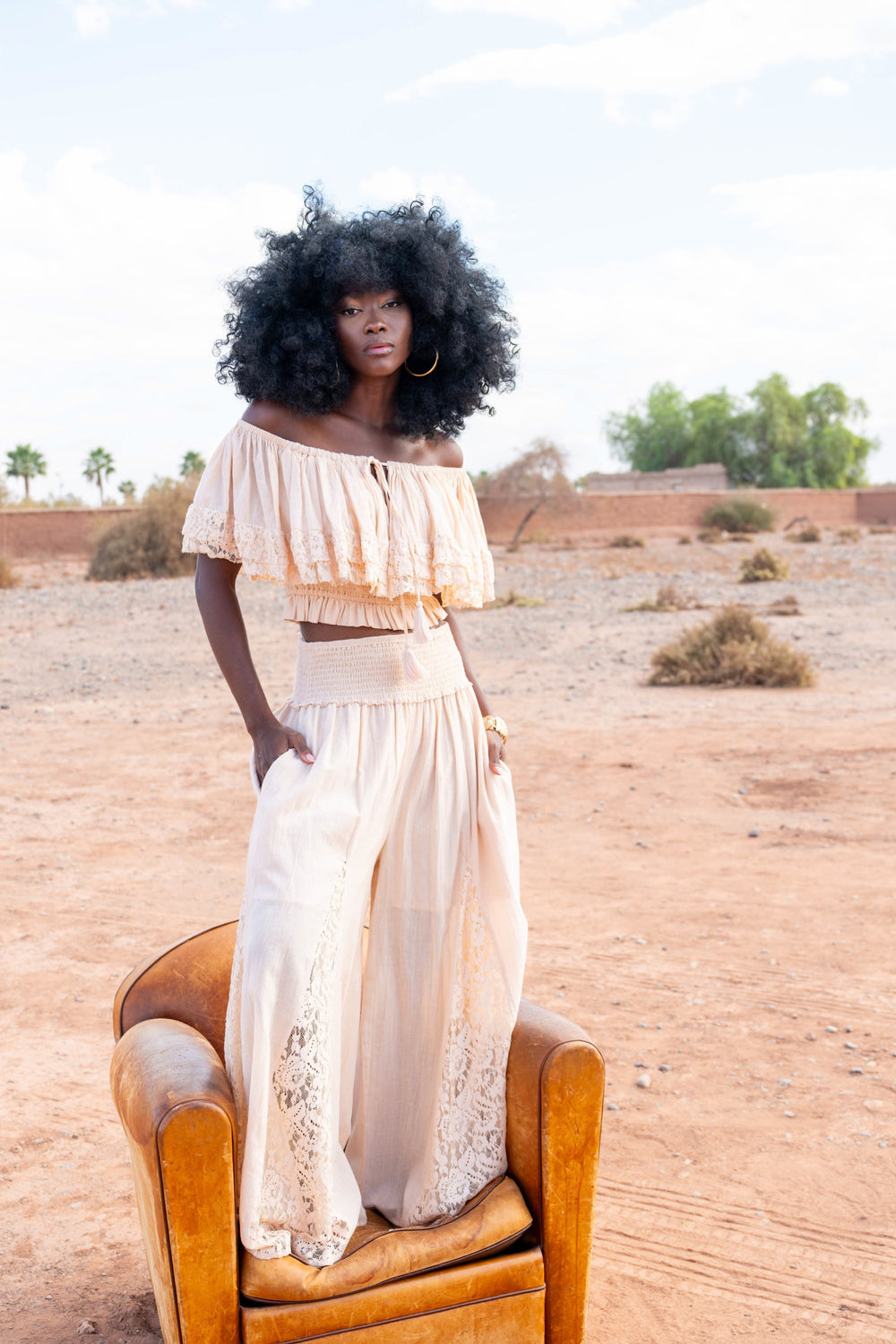 Ensemble Top & Pantalon Fluide Dentelle Noga - Taille