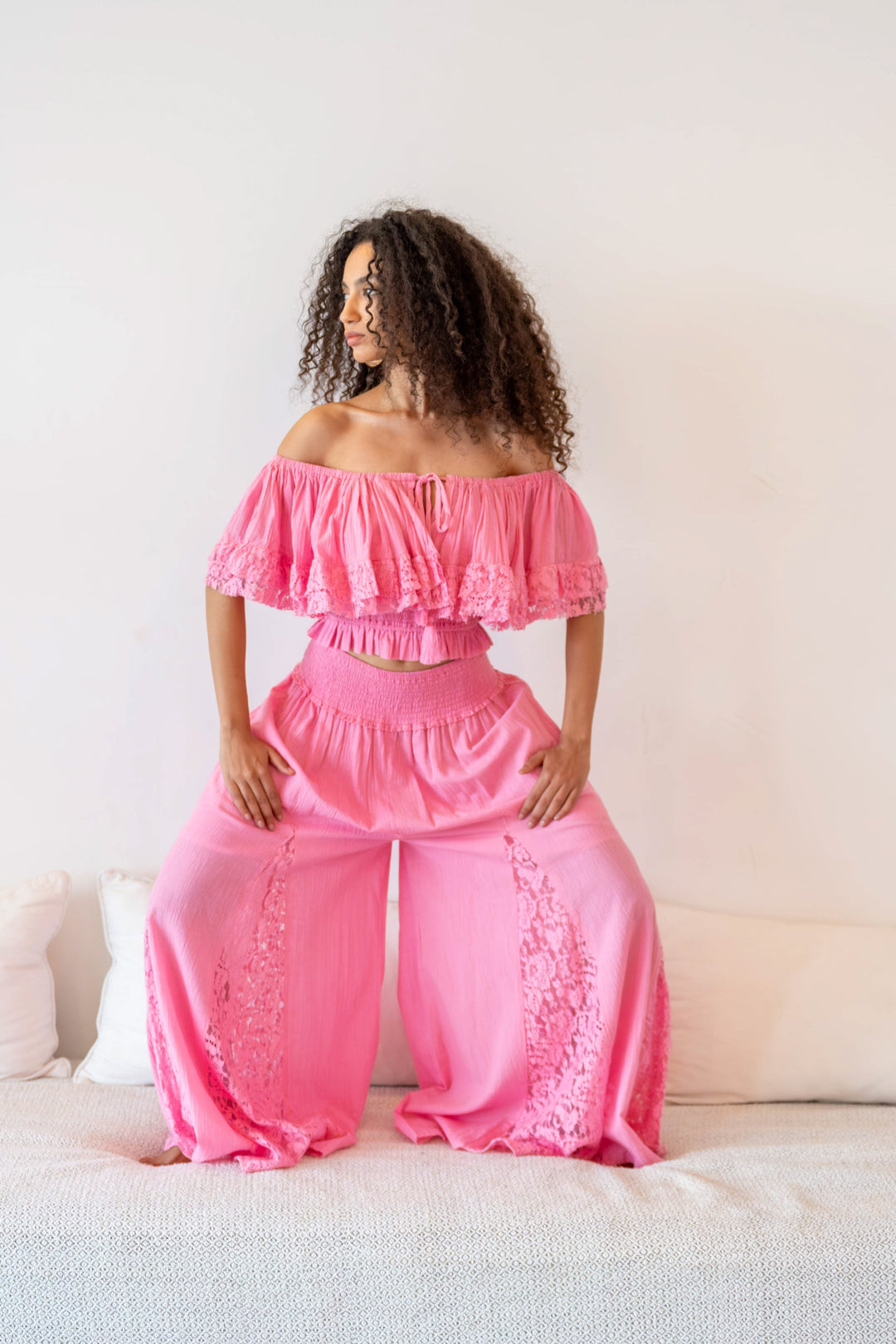 Ensemble Top & Pantalon Fluide Dentelle Noga - Taille