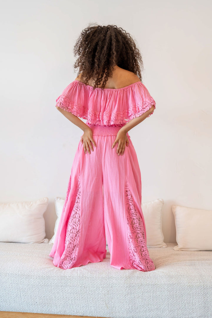 Ensemble Top & Pantalon Fluide Dentelle Noga - Taille