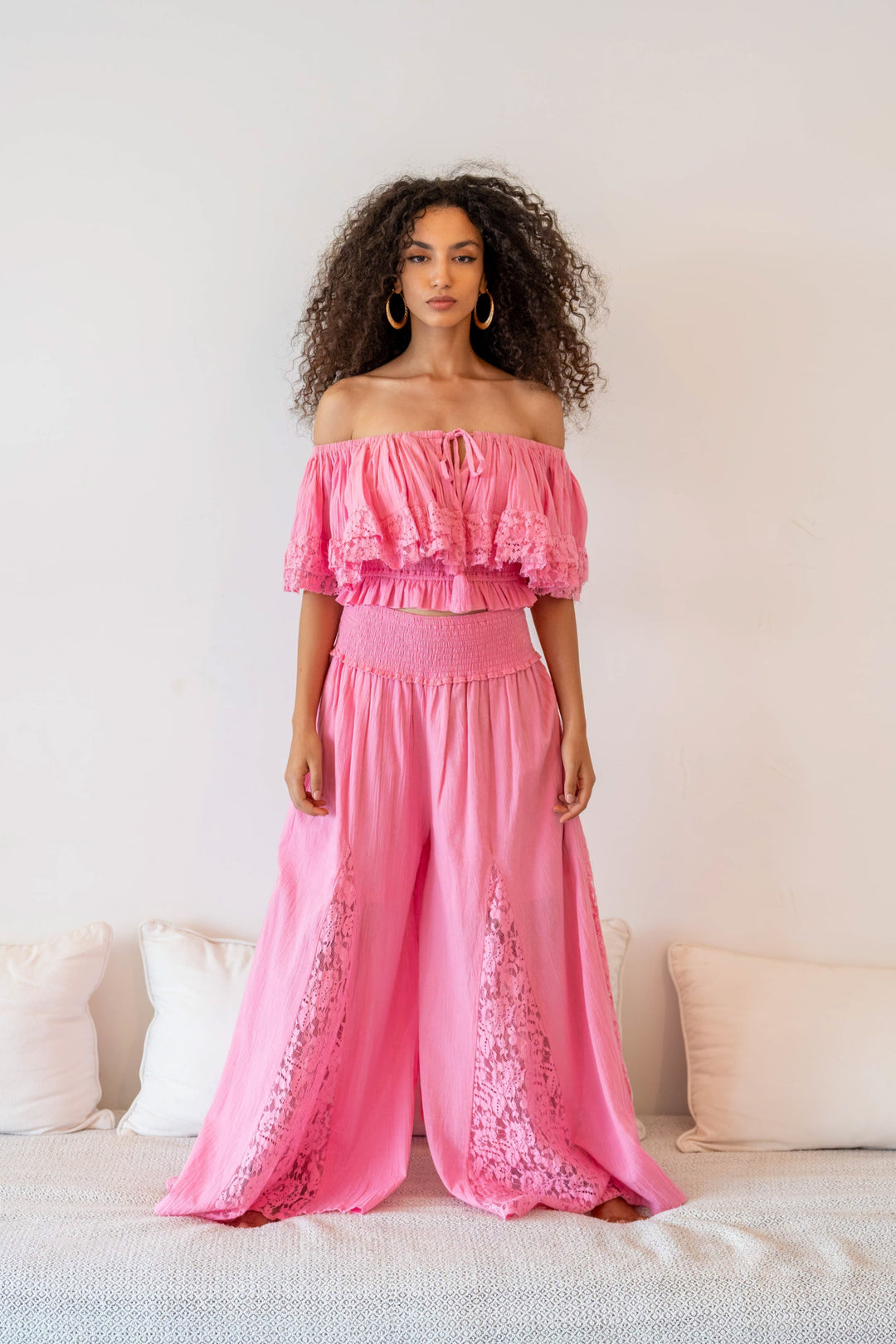 Ensemble Top & Pantalon Fluide Dentelle Noga - Taille