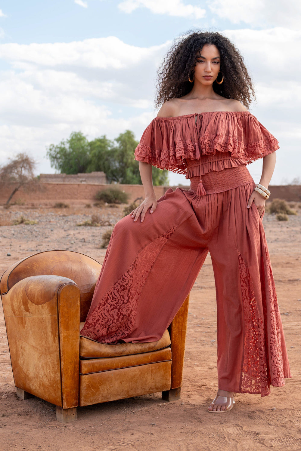 Ensemble Top & Pantalon Fluide Dentelle Noga - Taille