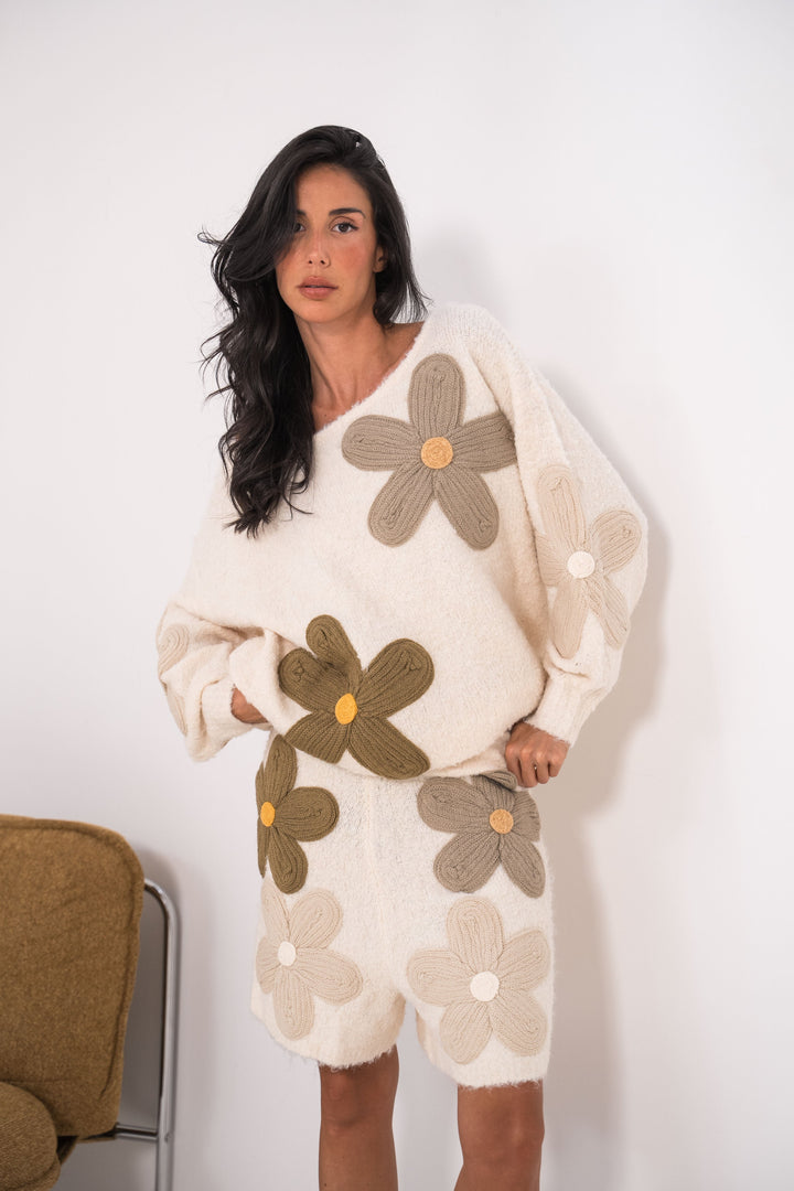 Ensembles oversize à fleurs en relief Diane 2653 - Beige
