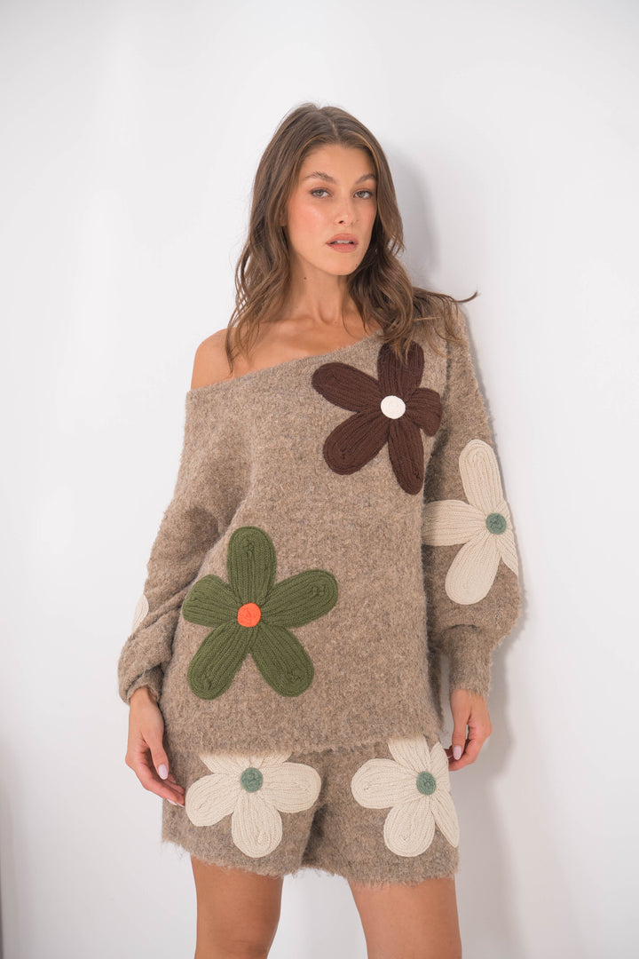 Ensembles oversize à fleurs en relief Diane 2653 - Taupe