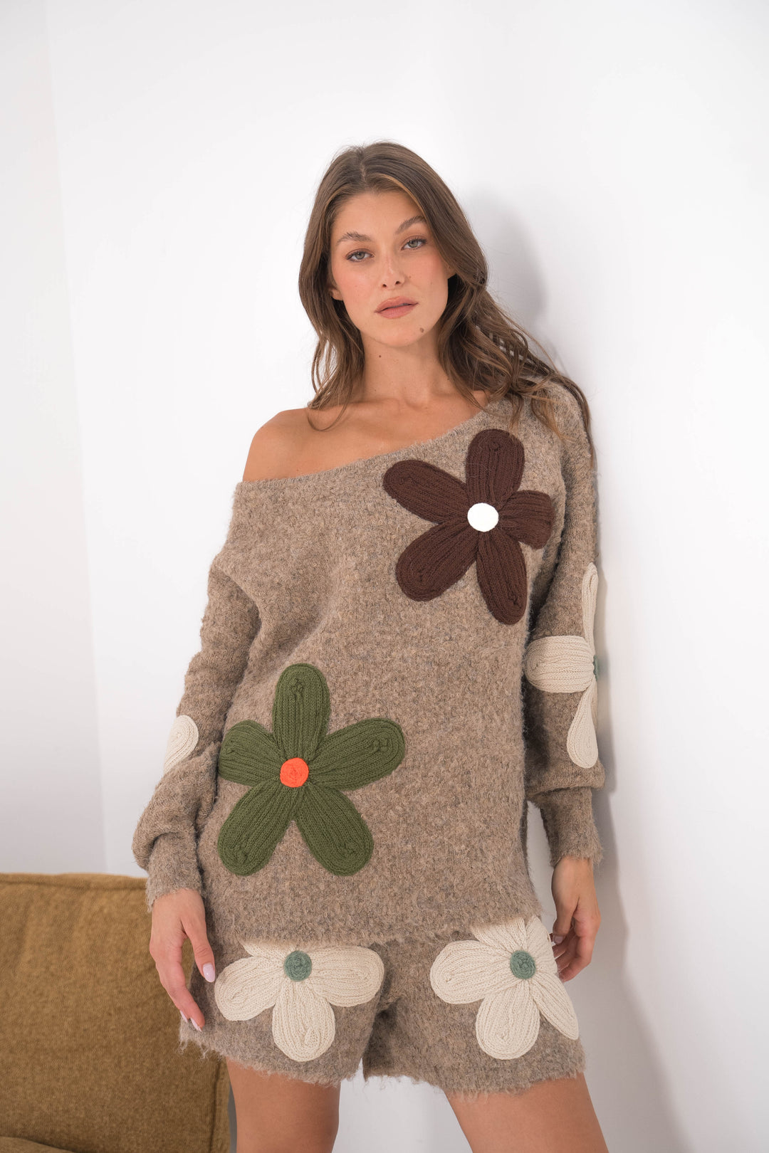 Ensembles oversize à fleurs en relief Diane 2653 - Taupe