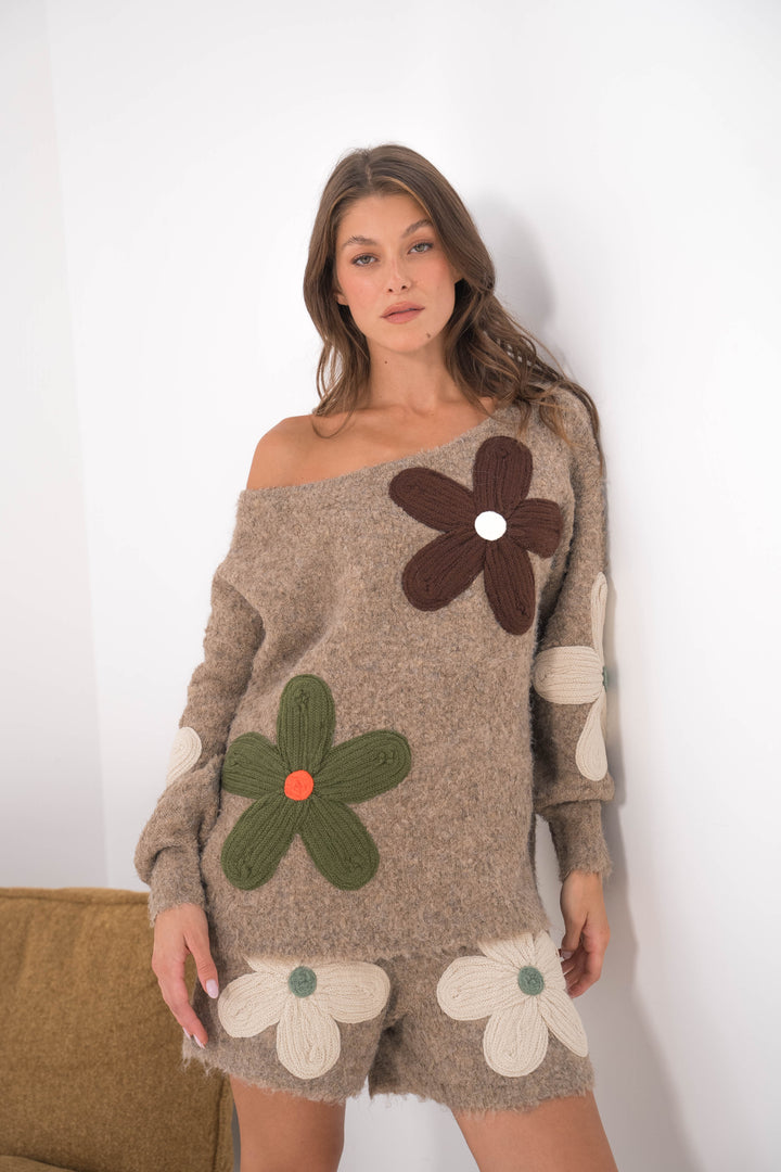 Ensembles oversize à fleurs en relief Diane 2653 - Taupe