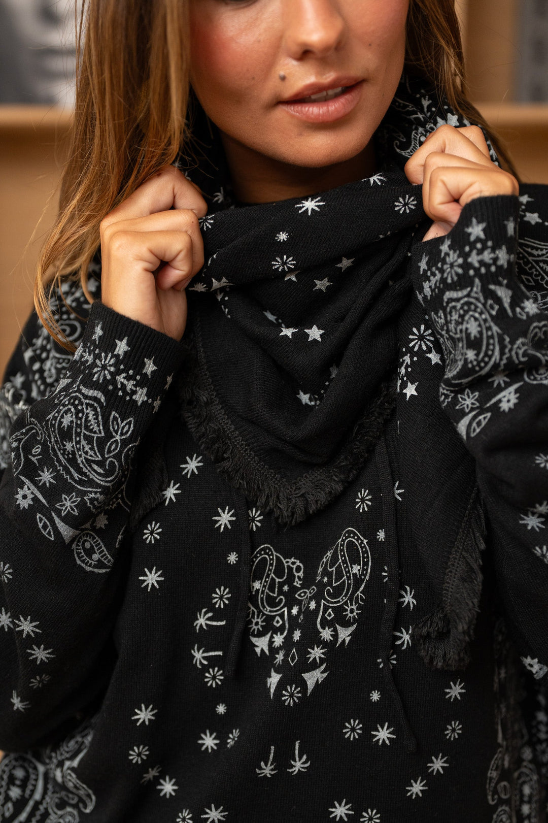 Foulard imprimé bandana Kerry Taille unique / Noir Foulards