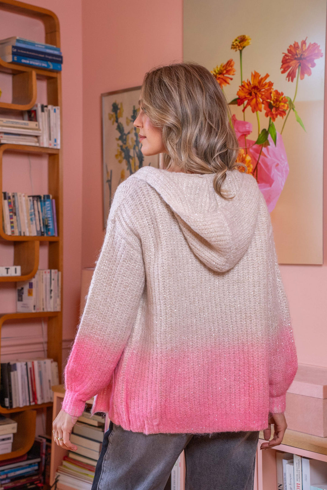 Gilet à capuche avec fils brillants Perle Taille unique