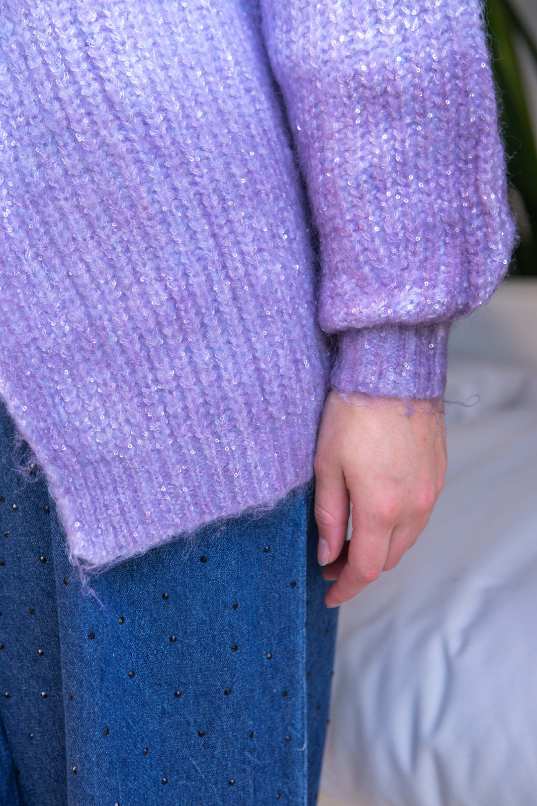 Gilet à capuche avec fils brillants Perle Taille unique