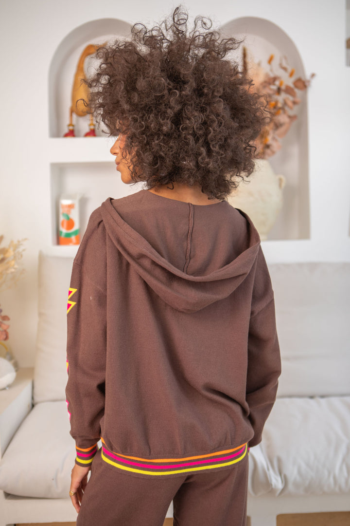 Gilet à capuche zippé éclairs Finger Taille unique / Choco