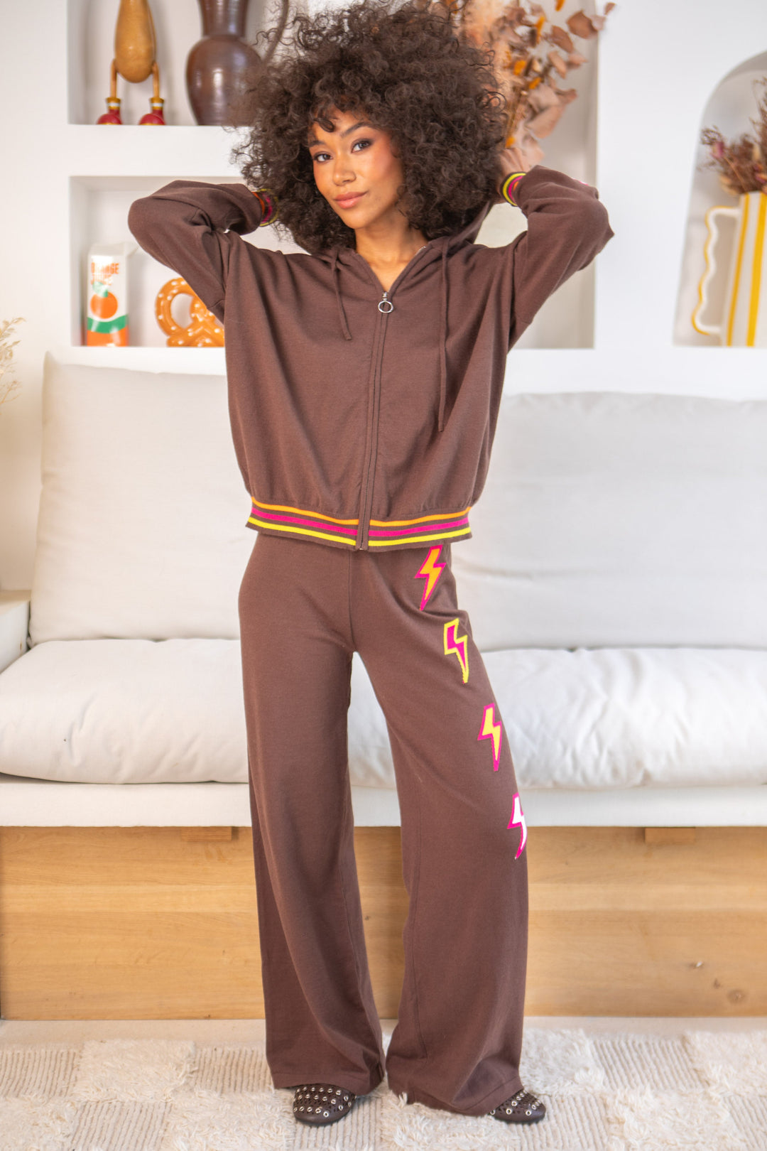 Gilet à capuche zippé éclairs Finger Taille unique / Choco