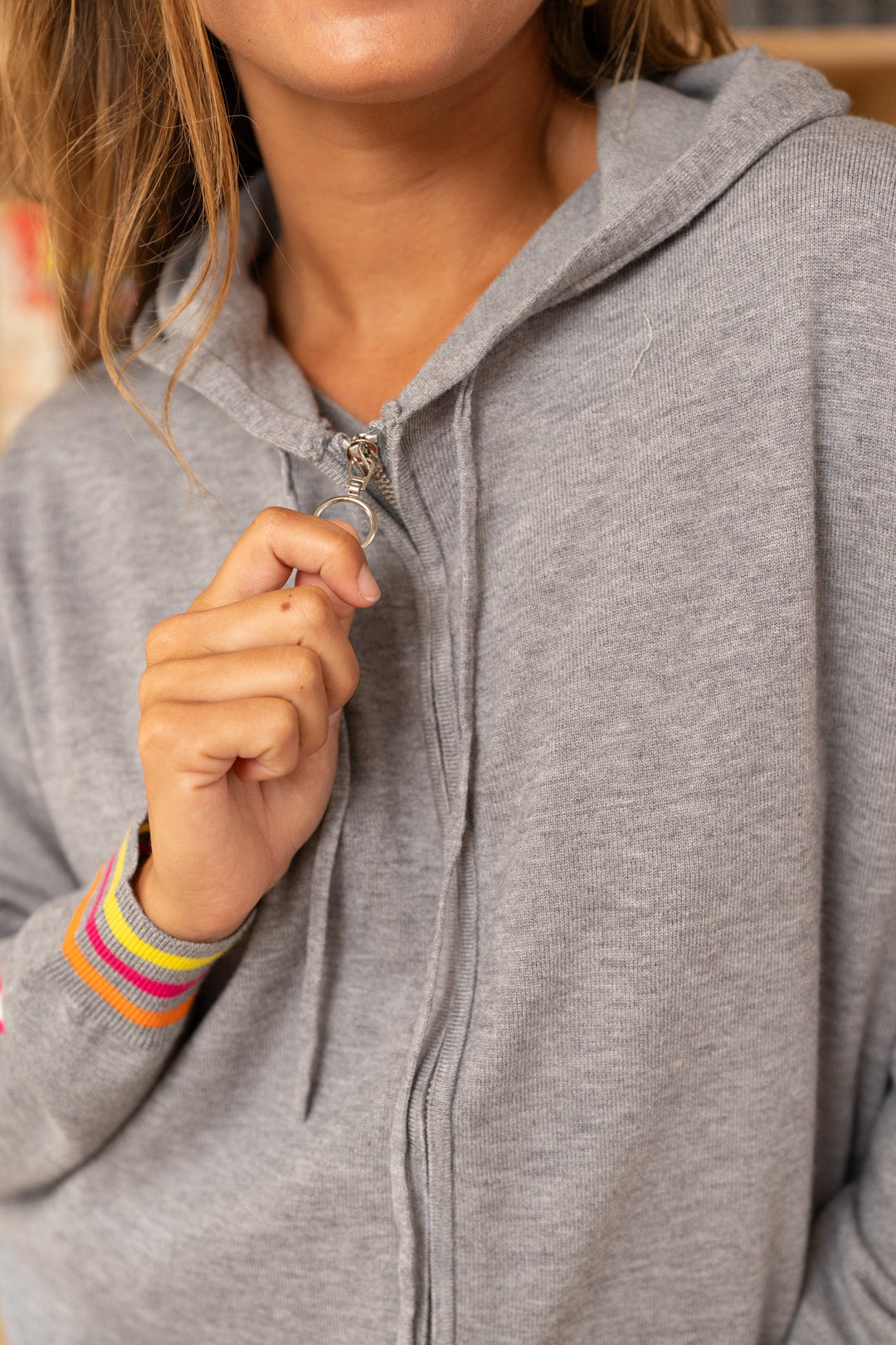 Gilet à capuche zippé éclairs Finger Taille unique / Gris