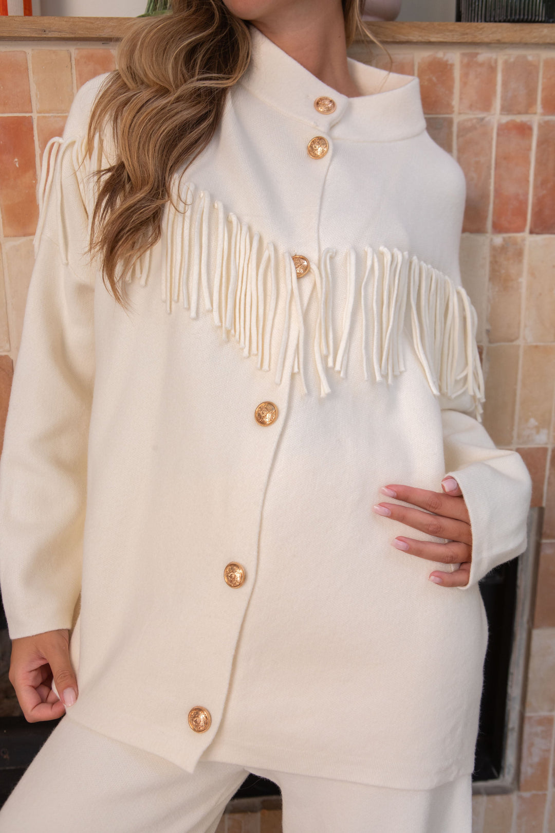 Gilet boutonné à franges Felice Taille unique / Ecru gilets