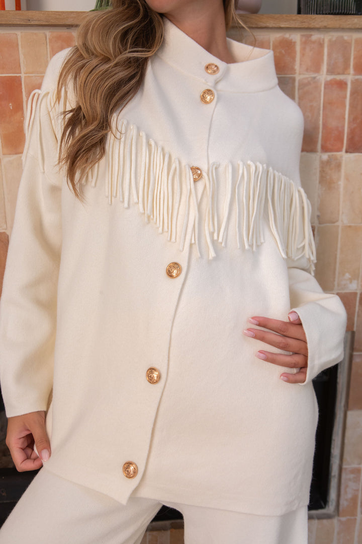 Gilet boutonné à franges Felice Taille unique / Ecru gilets