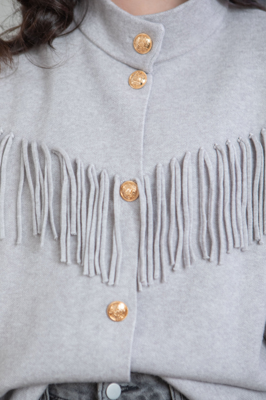 Gilet boutonné à franges Felice Taille unique / Gris clair