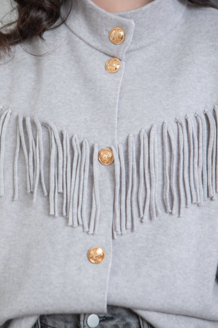 Gilet boutonné à franges Felice Taille unique / Gris clair