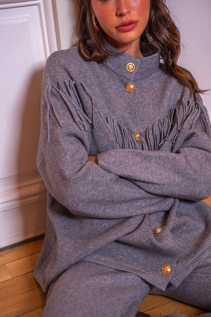 Gilet boutonné à franges Felice Taille unique / Gris foncé