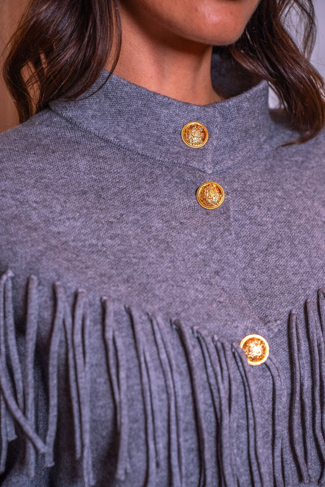 Gilet boutonné à franges Felice Taille unique / Gris foncé