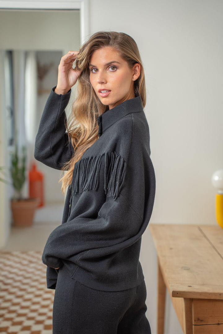 Gilet boutonné à franges Felice Taille unique / Noir gilets
