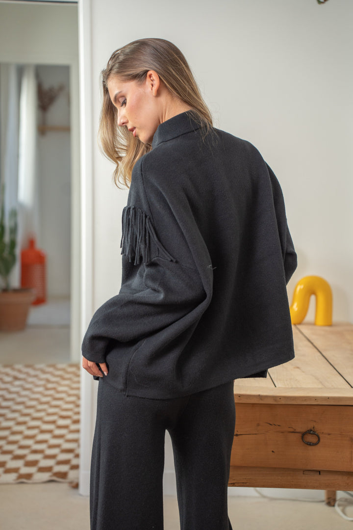 Gilet boutonné à franges Felice Taille unique / Noir gilets