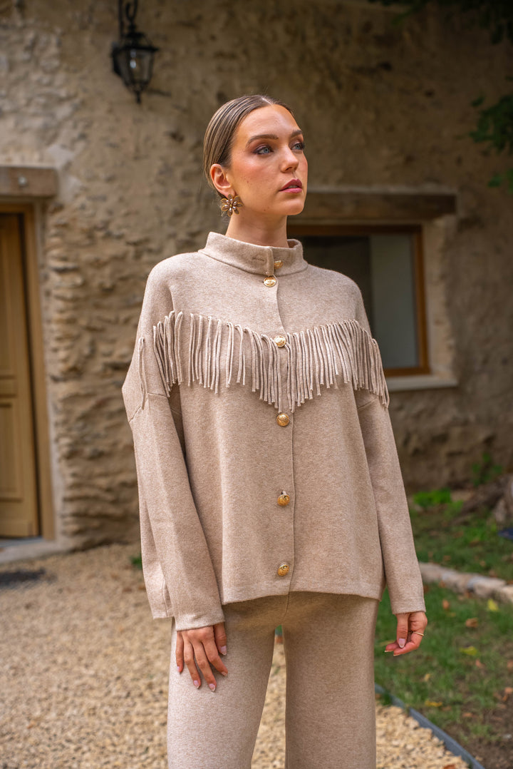 Gilet boutonné à franges Felice Taille unique / Taupe gilets