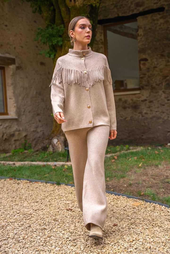 Gilet boutonné à franges Felice Taille unique / Taupe gilets