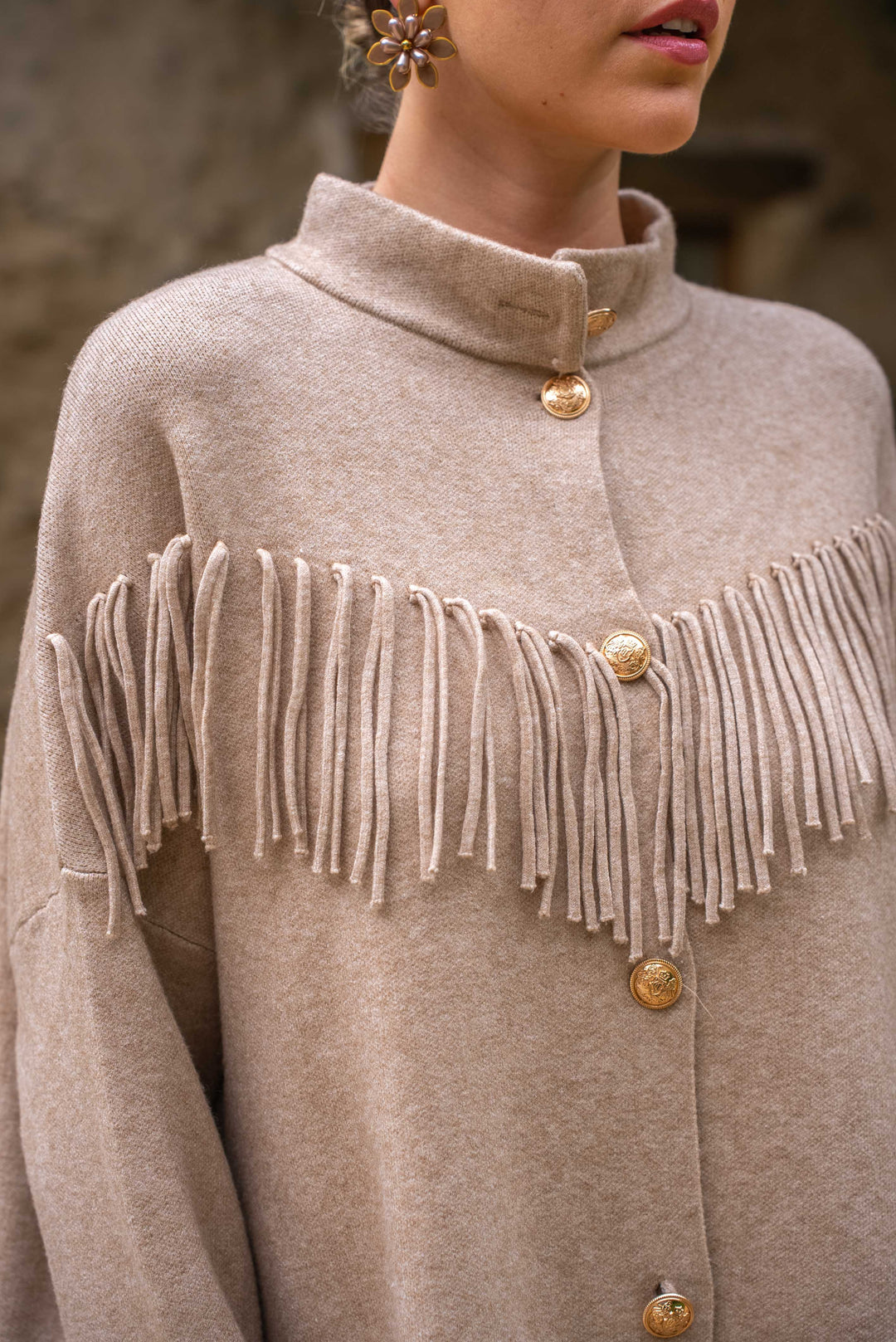 Gilet boutonné à franges Felice Taille unique / Taupe gilets