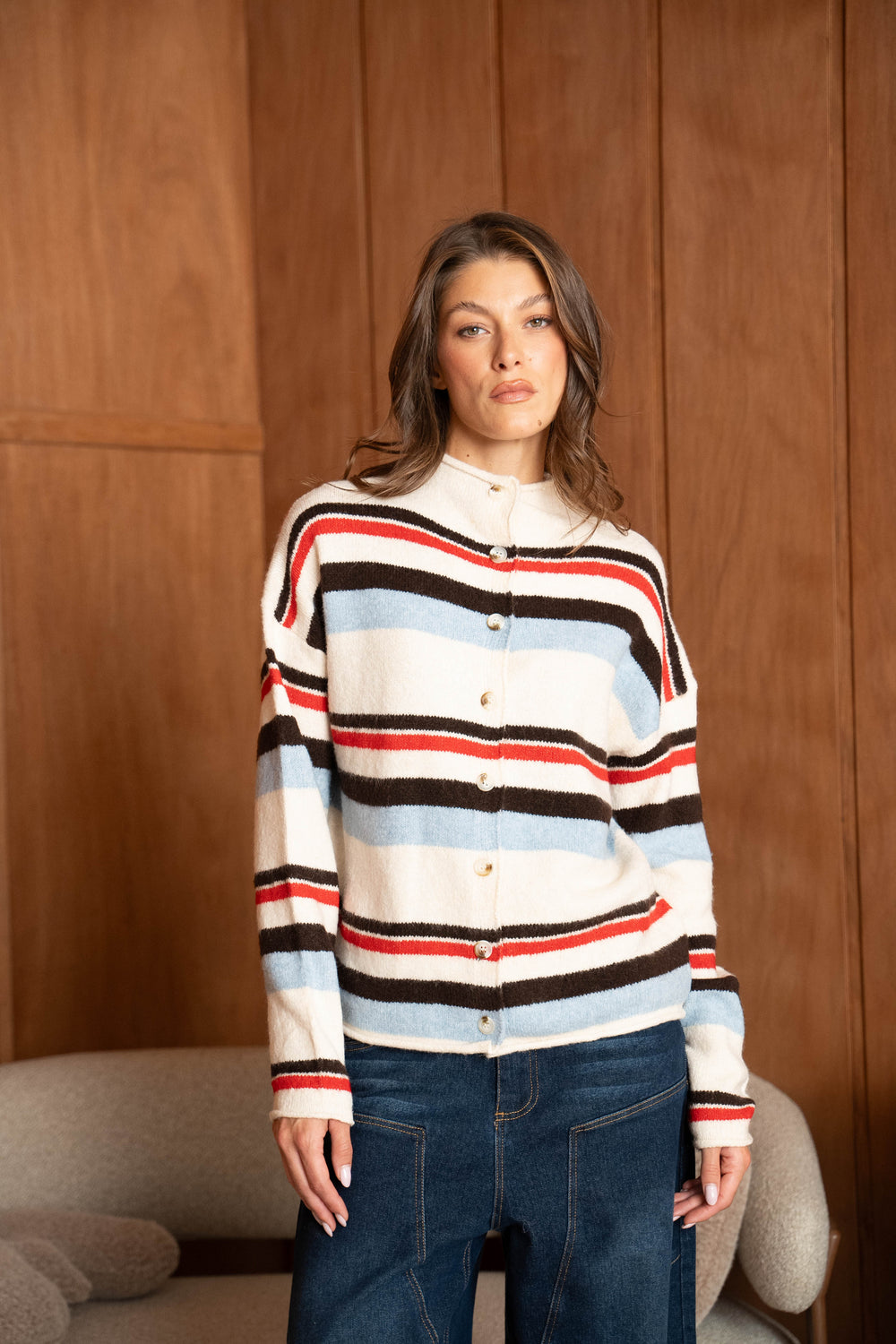 Gilet boutonné à rayures Stephanie - Taille Unique: Du 36