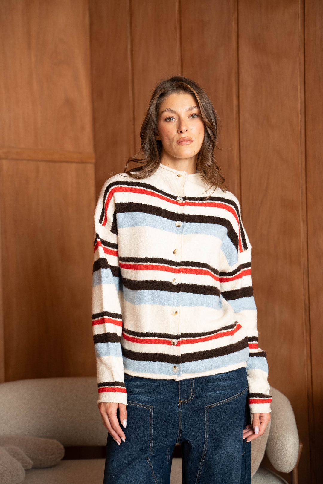 Gilet boutonné à rayures Stephanie - Taille Unique: Du 36
