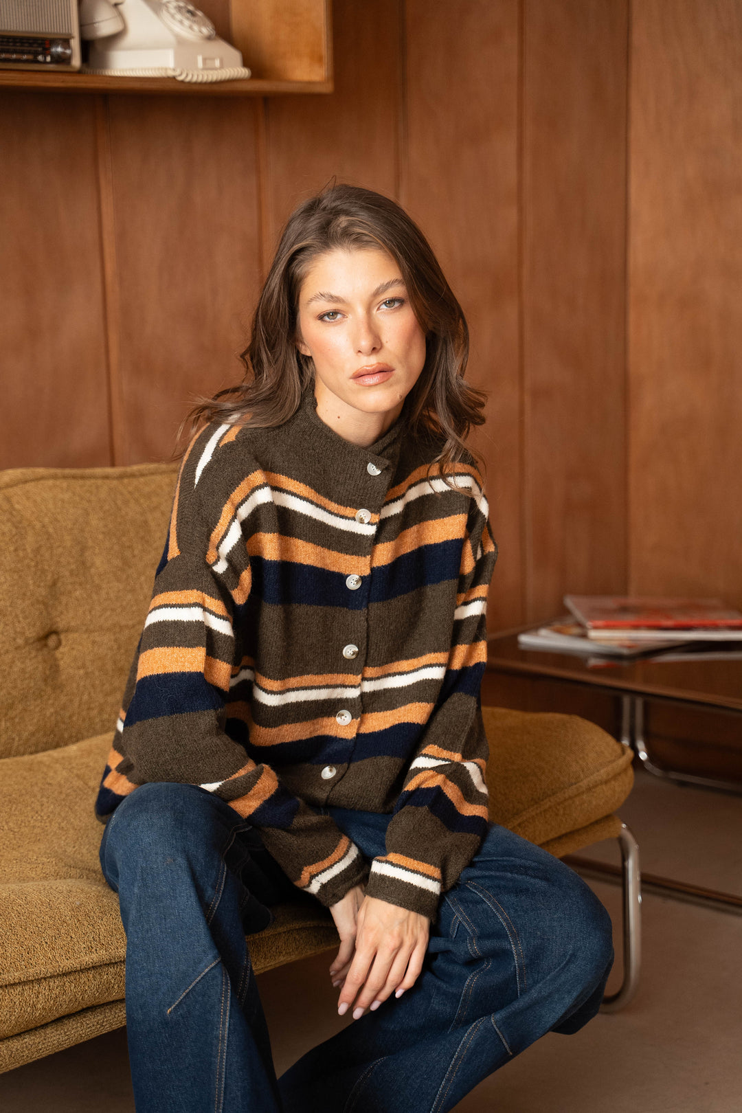 Gilet boutonné à rayures Stephanie - Taille Unique: Du 36