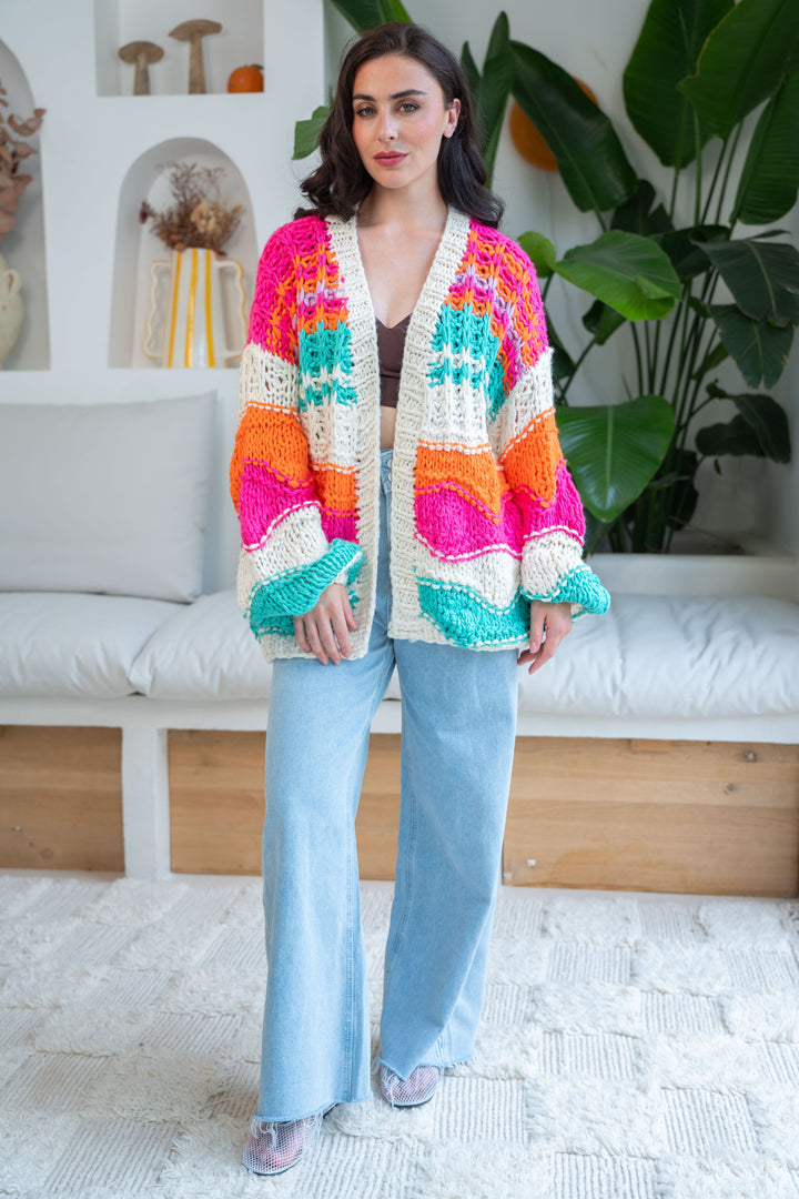 Gilet crochet rayé Lumière Taille unique / Ecru gilets