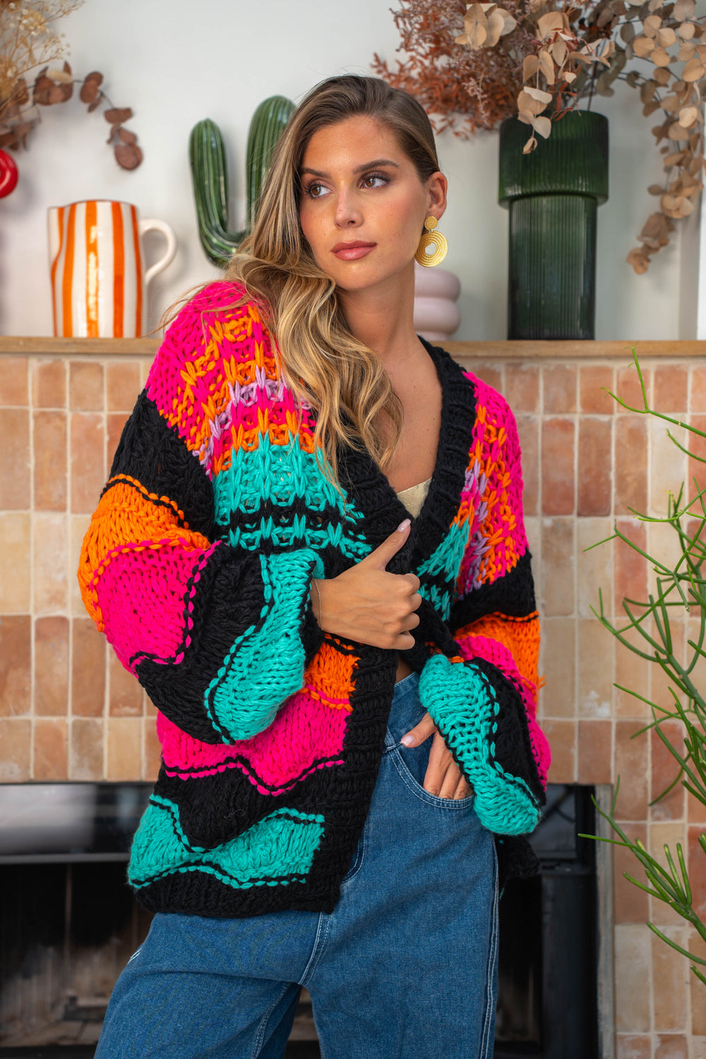 Gilet crochet rayé Lumière Taille unique / Noir gilets