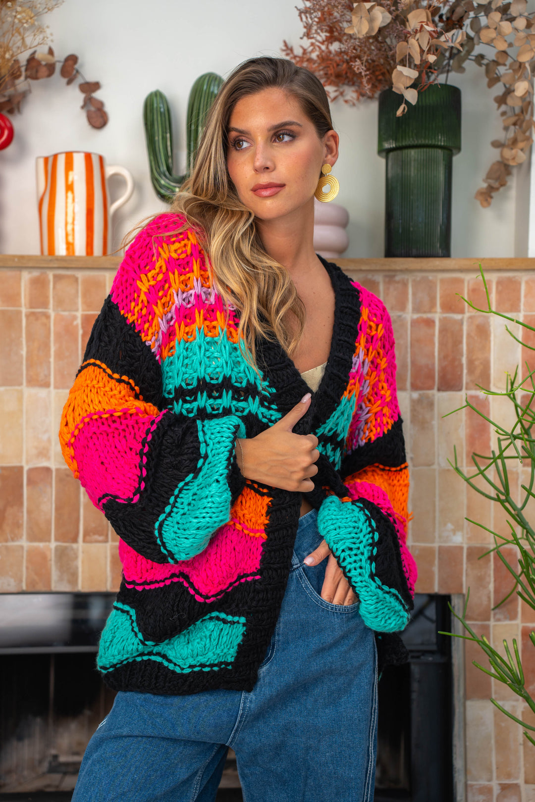 Gilet crochet rayé Lumière Taille unique / Noir gilets