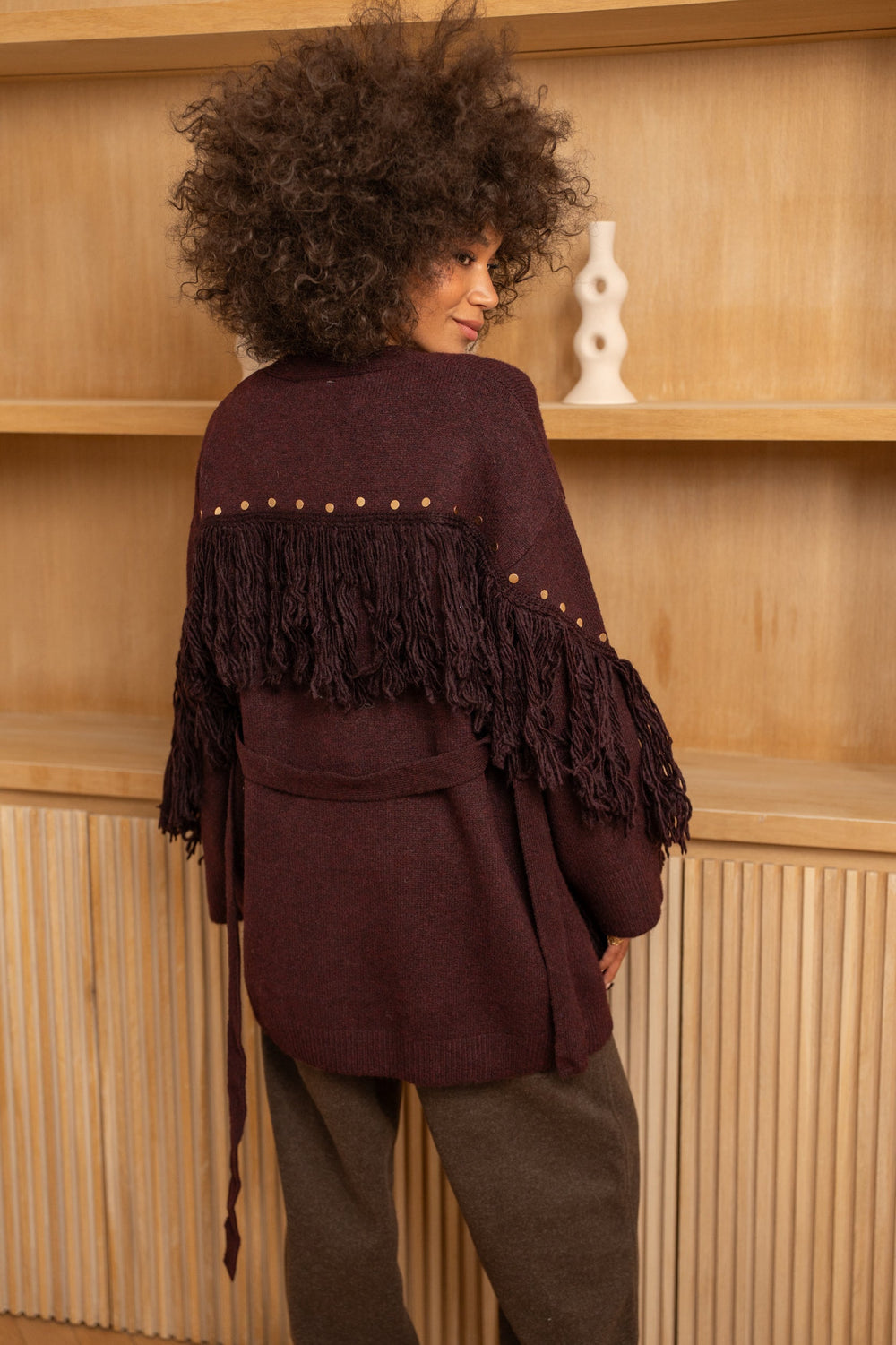 Gilet en laine à franges Rita - Taille unique / Bordeaux