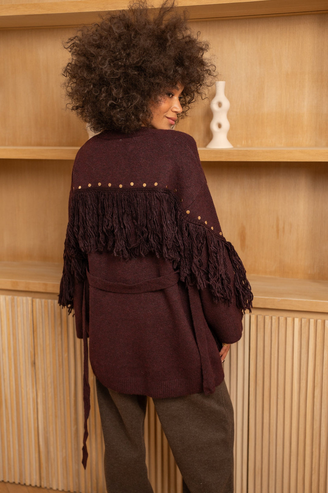 Gilet en laine à franges Rita - Taille unique / Bordeaux