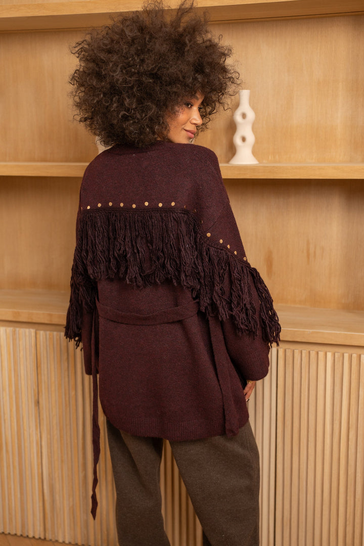 Gilet en laine à franges Rita - Taille unique / Bordeaux