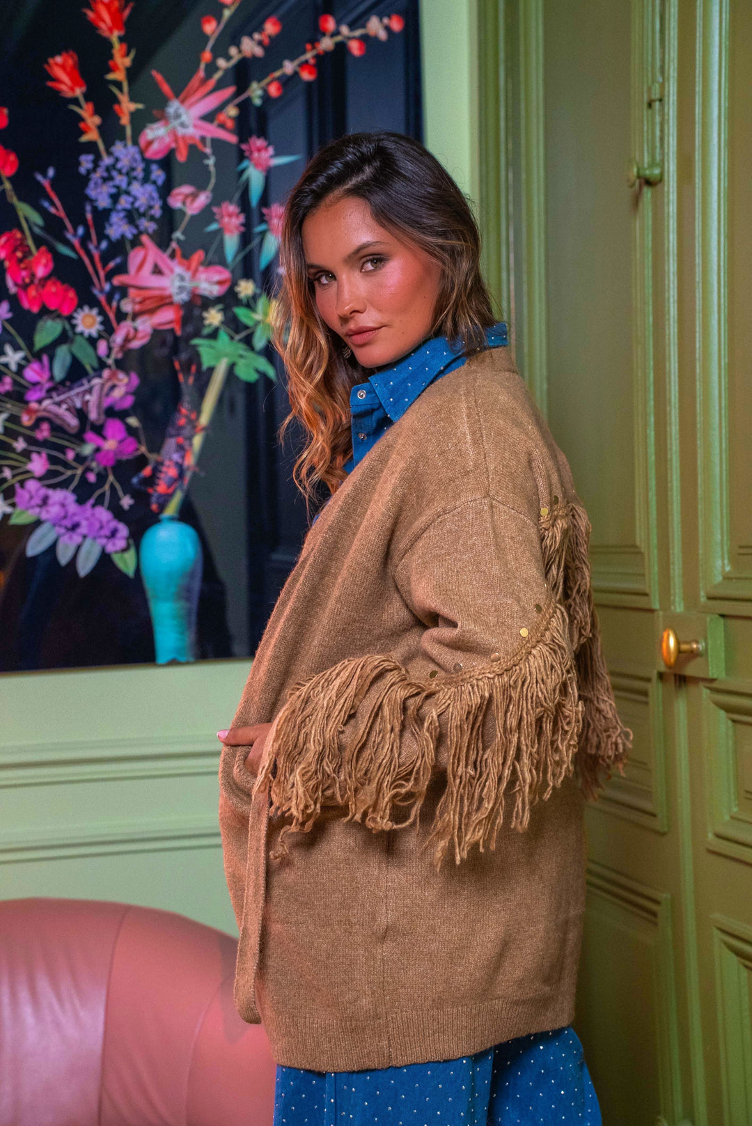 Gilet en laine à franges Rita - Taille unique / Camel