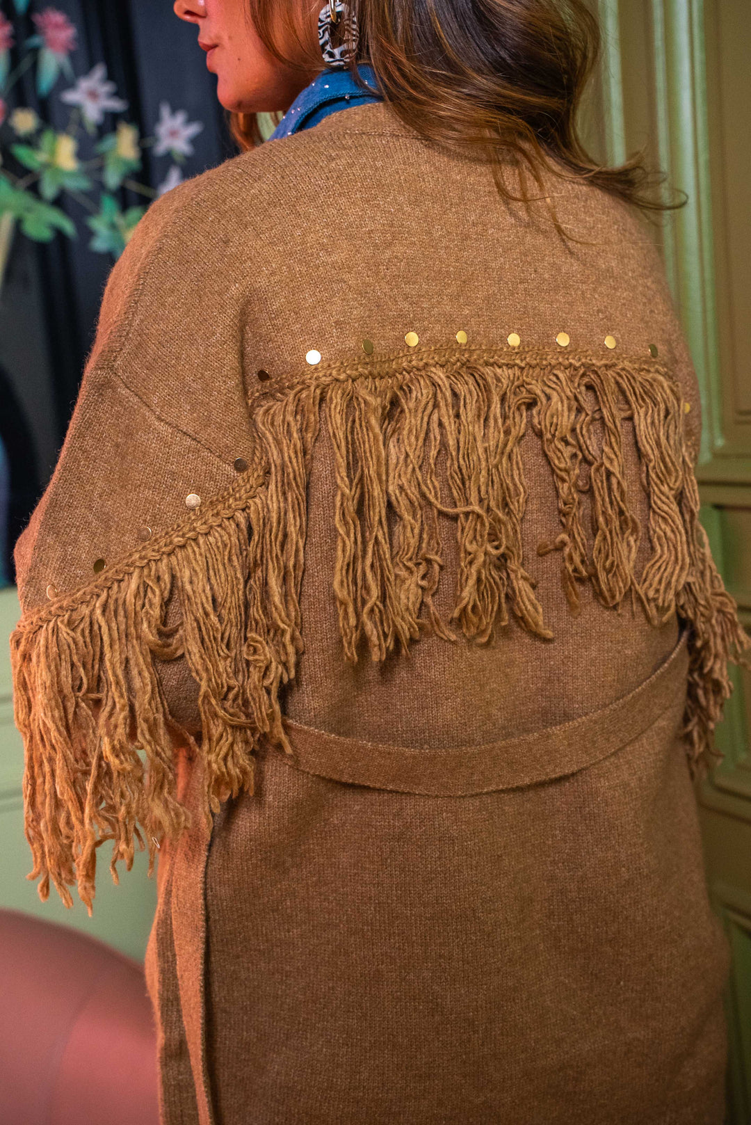 Gilet en laine à franges Rita - Taille unique / Camel