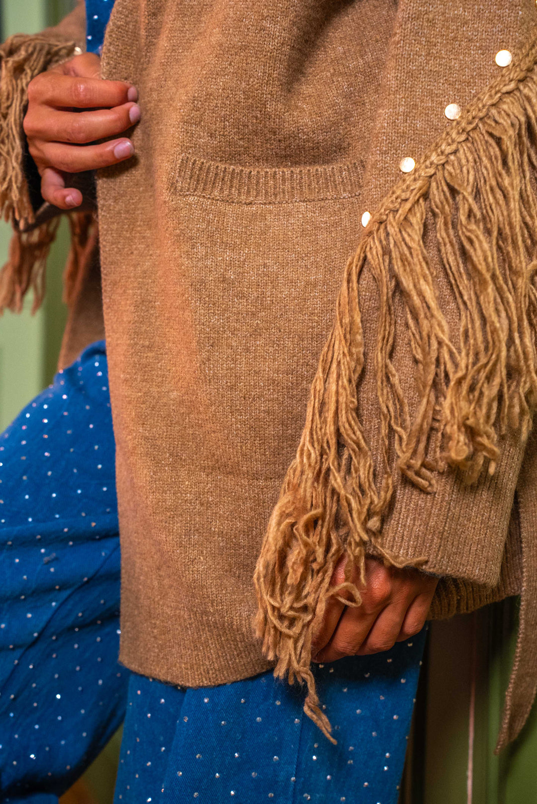 Gilet en laine à franges Rita - Taille unique / Camel