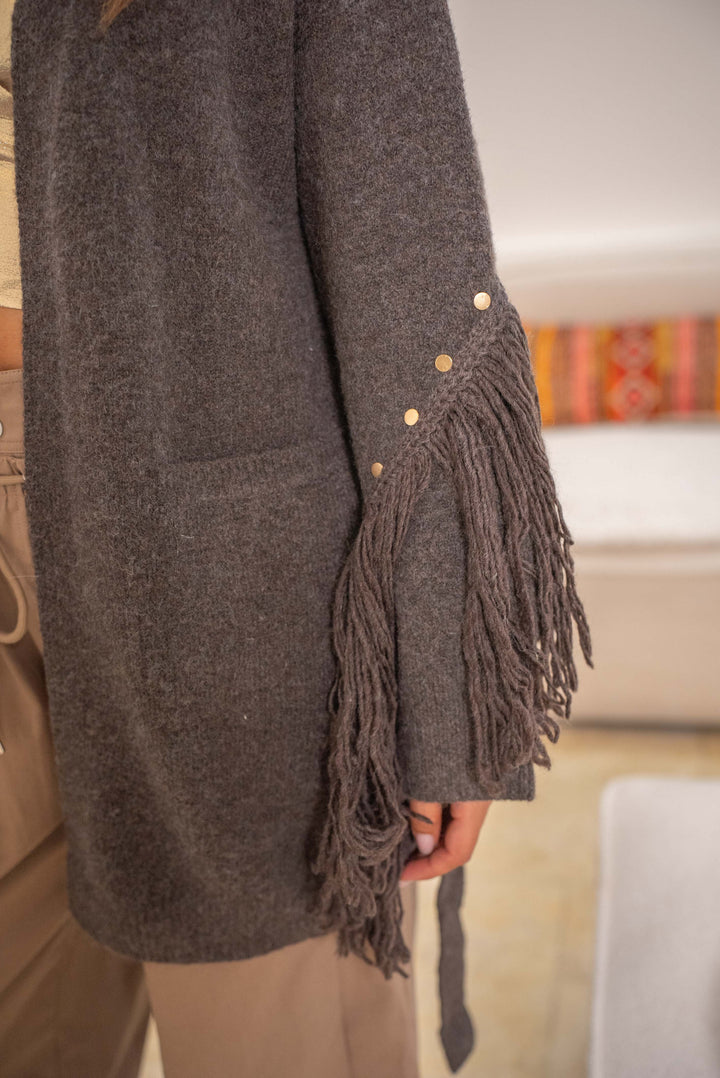 Gilet en laine à franges Rita - Taille unique / Choco