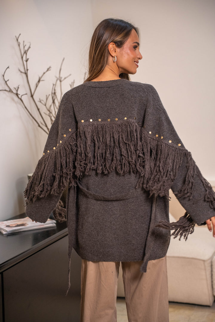 Gilet en laine à franges Rita - Taille unique / Choco