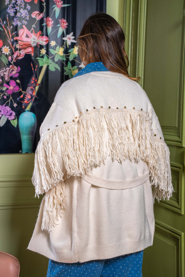 Gilet en laine à franges Rita - Taille unique / Ecru
