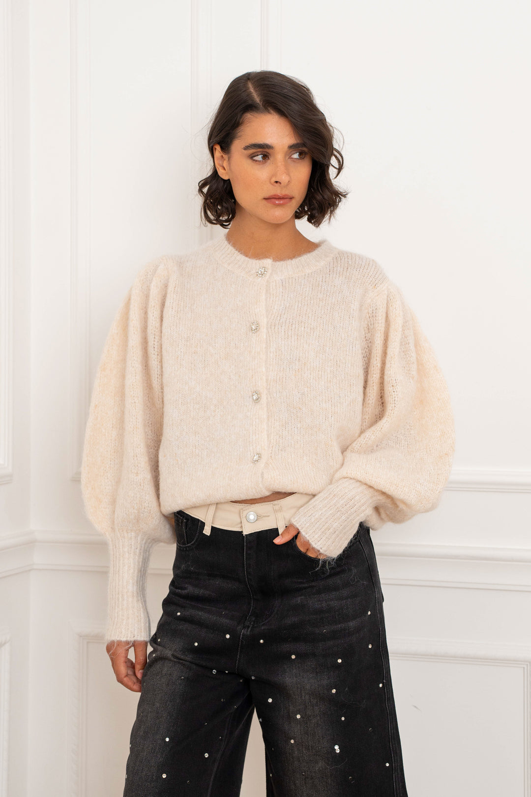 Gilet en maille à boutons bijoux Nelie 2698 - Taille