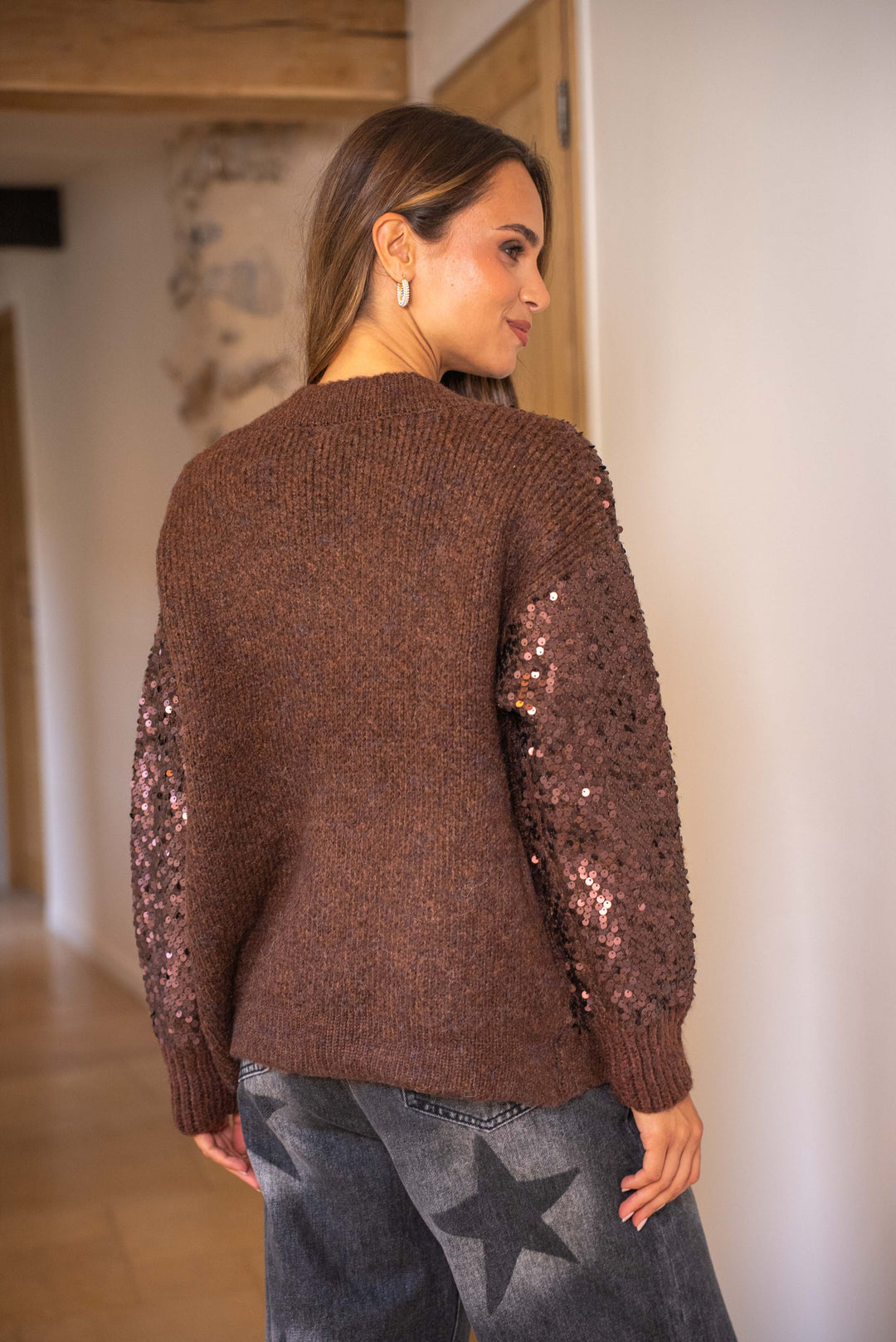 Gilet en maille avec sequins Phibe Taille unique / Coffee