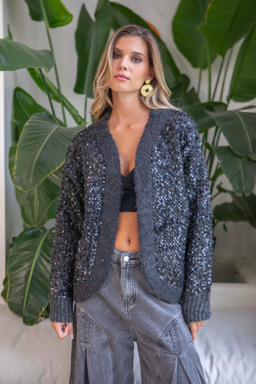 Gilet en maille avec sequins Phibe Taille unique / Gris