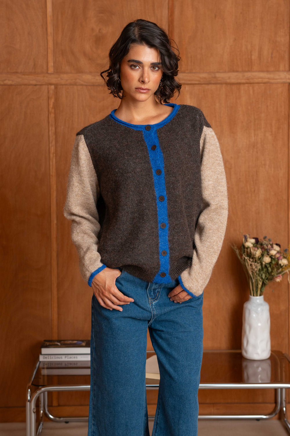 Gilet en maille bicolore à boutons Miko 26002 - Taille